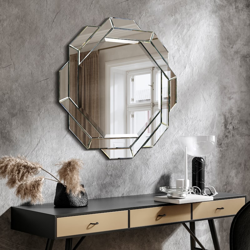 Interlaced Round Beveled Framed Wall Mirror for Bathroom,Vanity, Bedroom - 34" x 34"