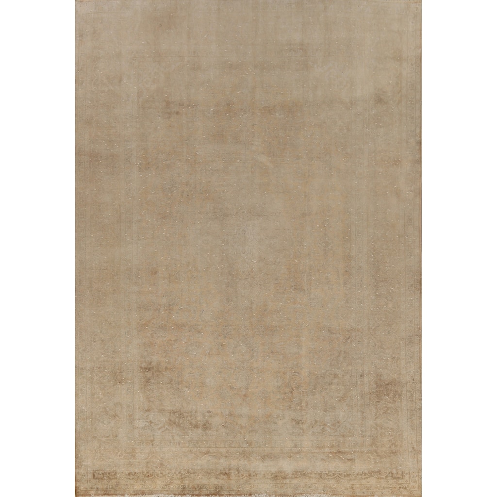 Hand Knotted Oriental 100% Wool Carpet Traditional Distressed Brown Mashad Area Rug - 13' 1'' X 9' 8''