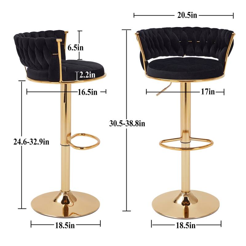 Javlergo Bar Stools Set of 4, Velvet Swivel Bar Stools, Adjustable Height Barstool with Woven Back & Footrest