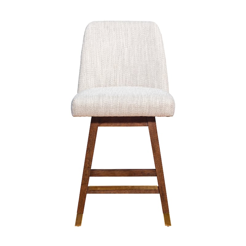 Full Back Swivel Counter Height Bar Stool with Armrest and Foam Cushion Seat Wood Frame for Kitchen - Beige-Brown-37.5"