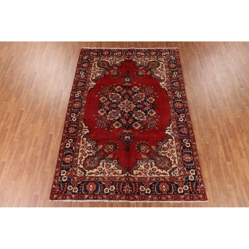 Red Heriz Persian Antique Area Rug Hand-Knotted Wool Carpet - 7'5" x 10'8"