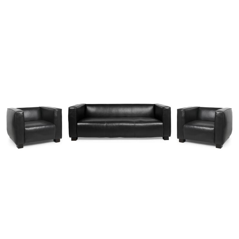 Goyette Faux Leather 3 Piece Club Chair and Sofa Set by Christopher Knight Home