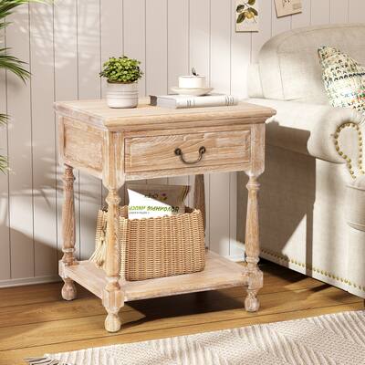 Wood Nightstand Oak Bedside Table, Assembled, Retro Style