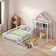 preview thumbnail 1 of 21, Montessori Wooden Floor Bed with Detachable House-Shaped Headboard, Full Size Bed with Dress Up Rack for Kids Playhouse, White White