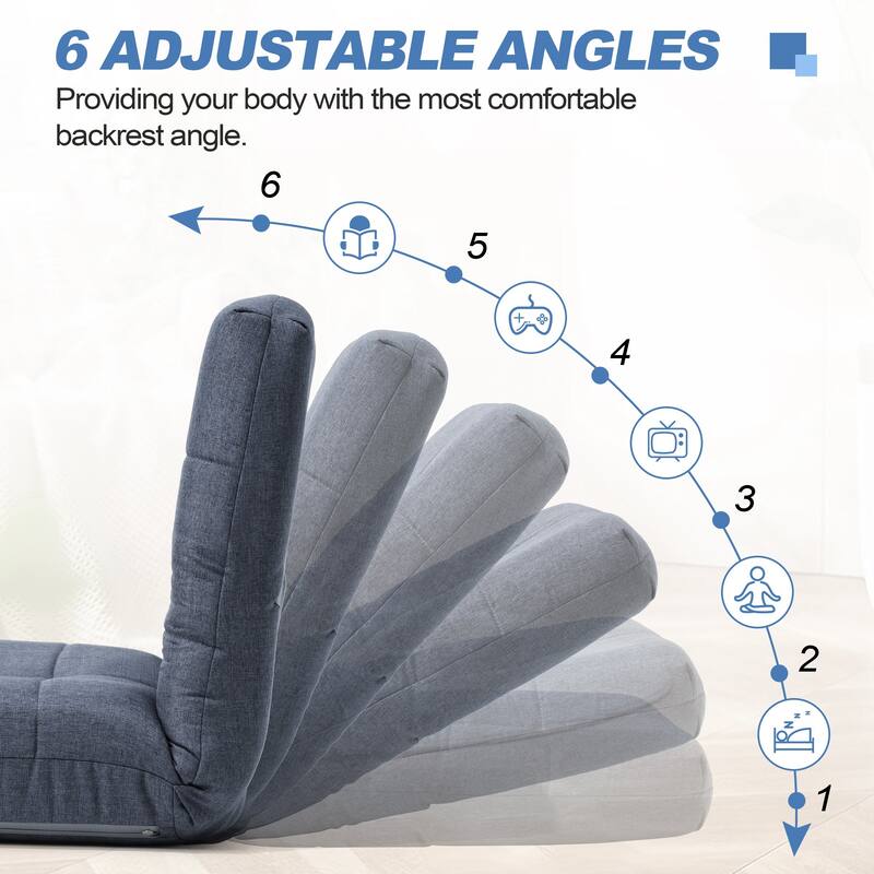 Folding Padded Floor Chair with with Adjustable Backrest for Lounge Meditation or Gaming