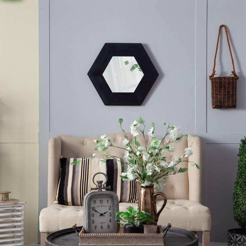 18.5" x 18.5" Hexagon Mirror with Wood Frame