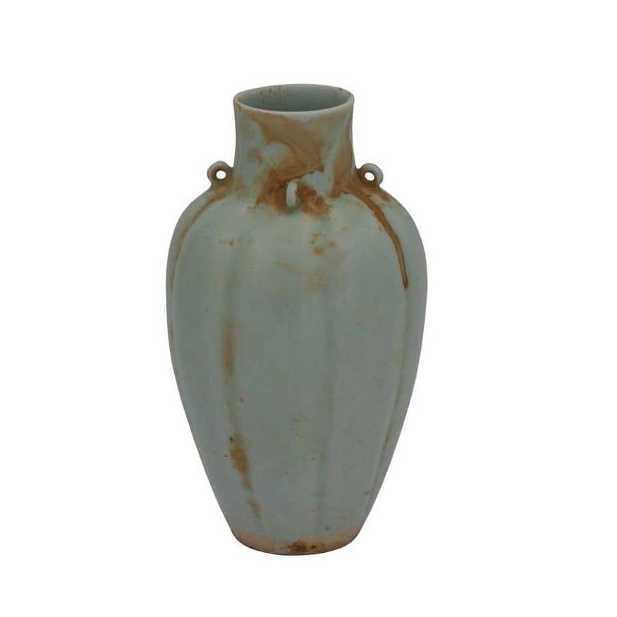 Celadon Fluted Four Ear Vase