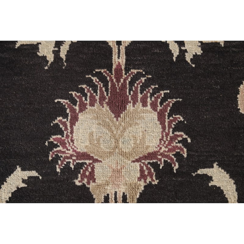 Black Floral Oushak Oriental Area Rug Hand-Knotted Wool Carpet - 5'5" x 7'9"