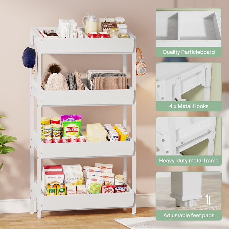 4-Tier Fruit and Vegetable Storage Rack Stand, Wood Storage Shelf for Kitchen Dining Room