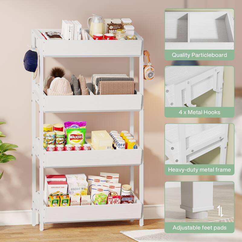 4-Tier Wood Utility Storage Shelves, Fruit and Vegetable Basket Stand for Kitchen, Office