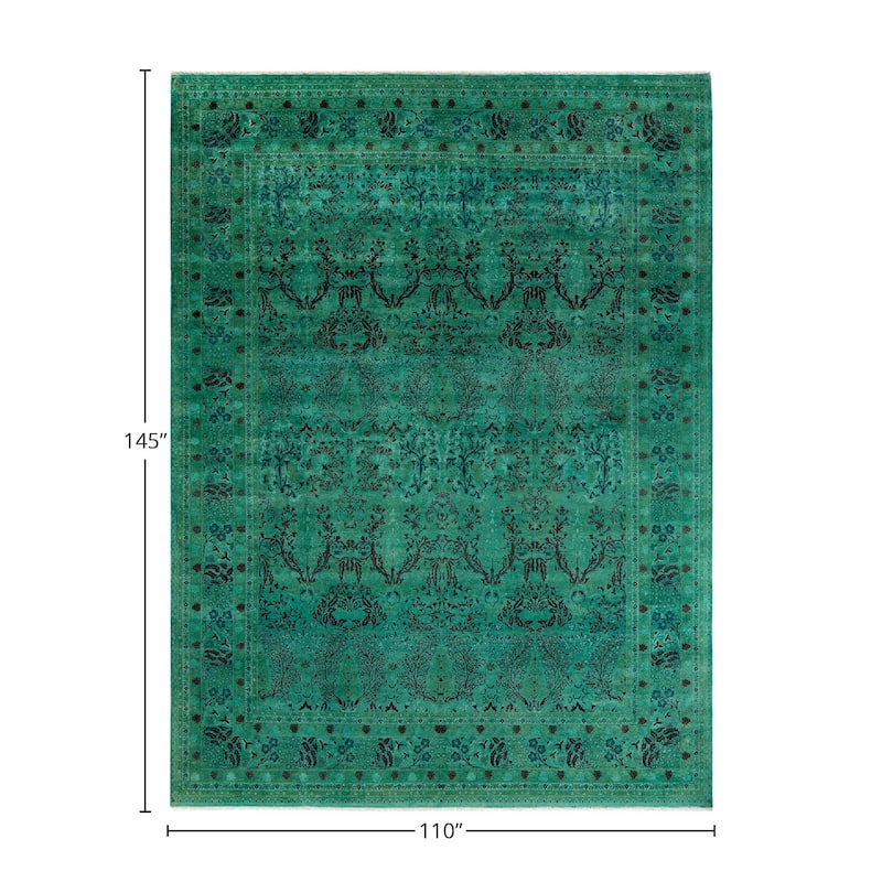 Fine Vibrance, One-of-a-Kind Hand-Knotted Area Rug - Green, 9' 2" x 12' 1" - 9' 2" x 12' 1"