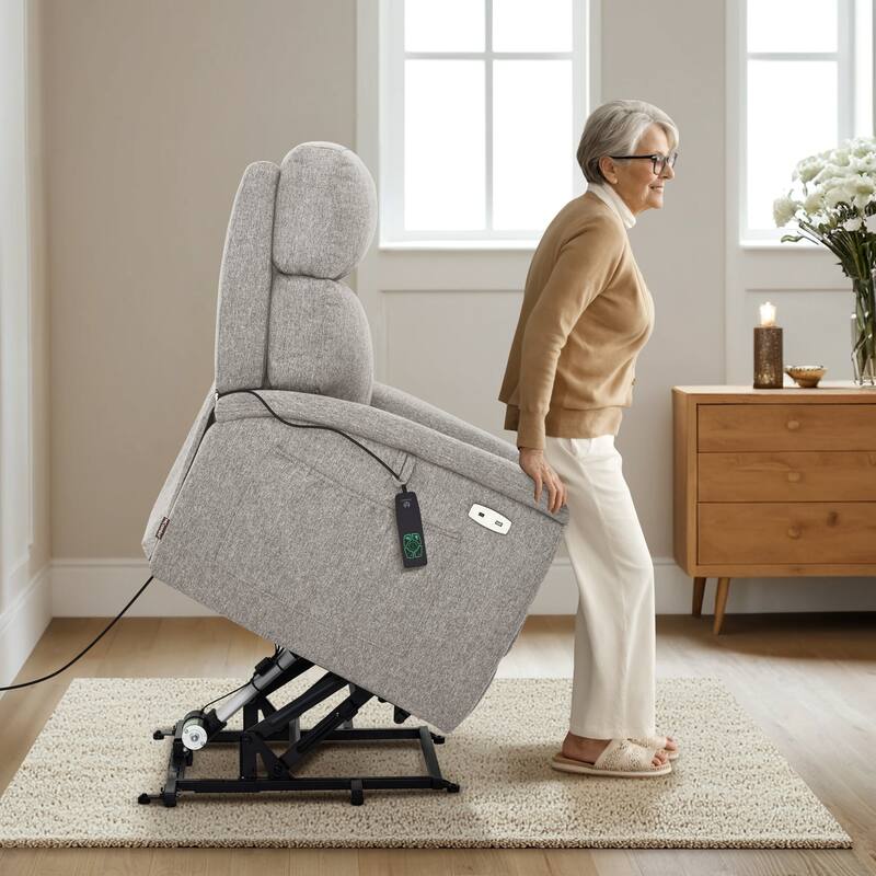 MCombo Power Recliner Lift Chair with Massage, Dual Heating and Adjustable Headrest for Big Elderly People, Fabric R7605