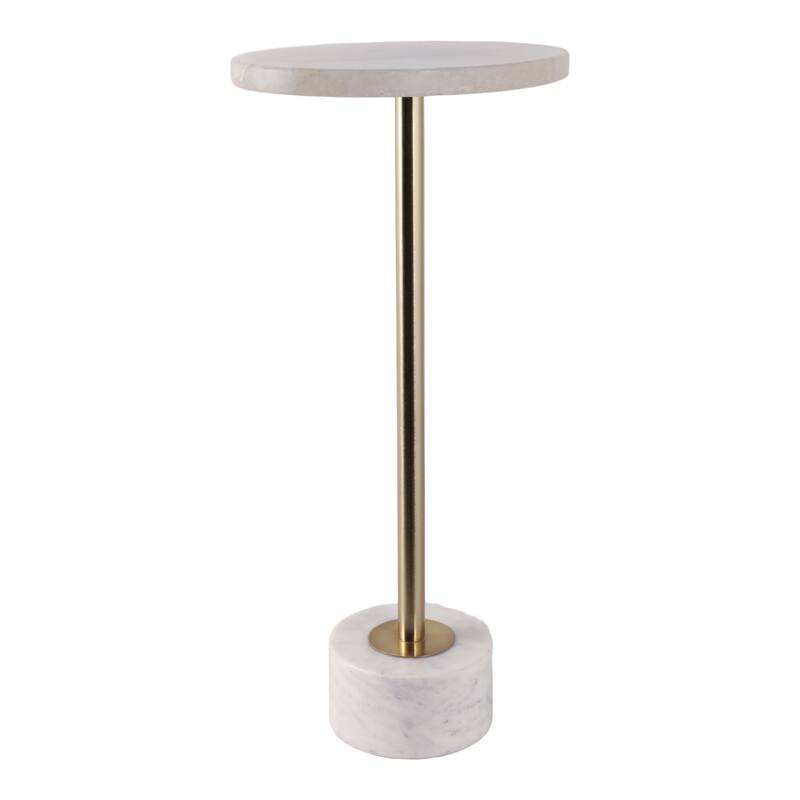 Marble Metal Side Table Modern Slim Base Narrow Round Top Home Decor - 24.0"