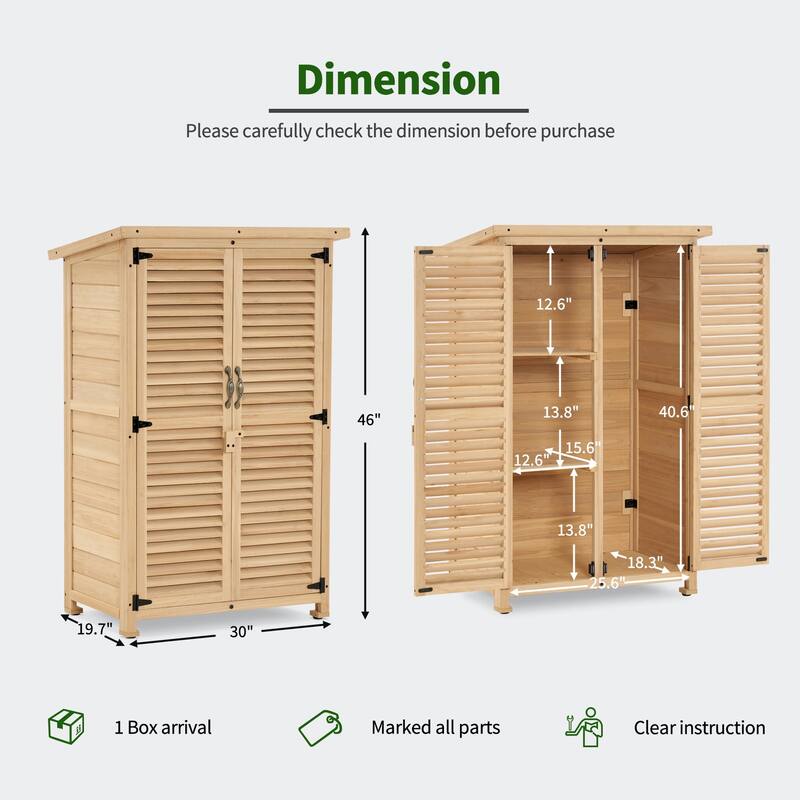 MCombo Outdoor Storage Cabinet Shed, Shuttered Doors with Lock, Wooden 0709 / 0808 / 1900