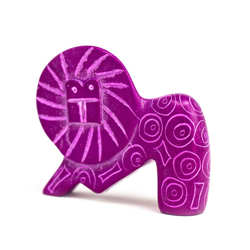 Small Soapstone Lion Figurine - Set of 3, Fuchsia