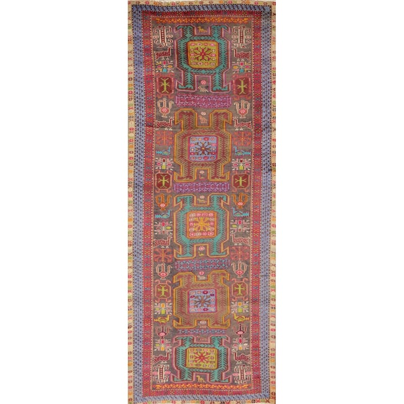 Hand Knotted Oriental 100% Wool Carpet Traditional Tribal Multi-Colored Heriz Runner Rug - 10' 2'' X 3' 5''