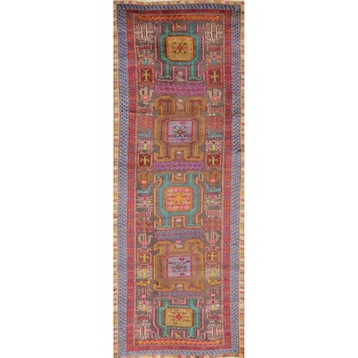 Hand Knotted Oriental 100% Wool Carpet Traditional Tribal Multi-Colored Heriz Runner Rug - 10' 2'' X 3' 5''