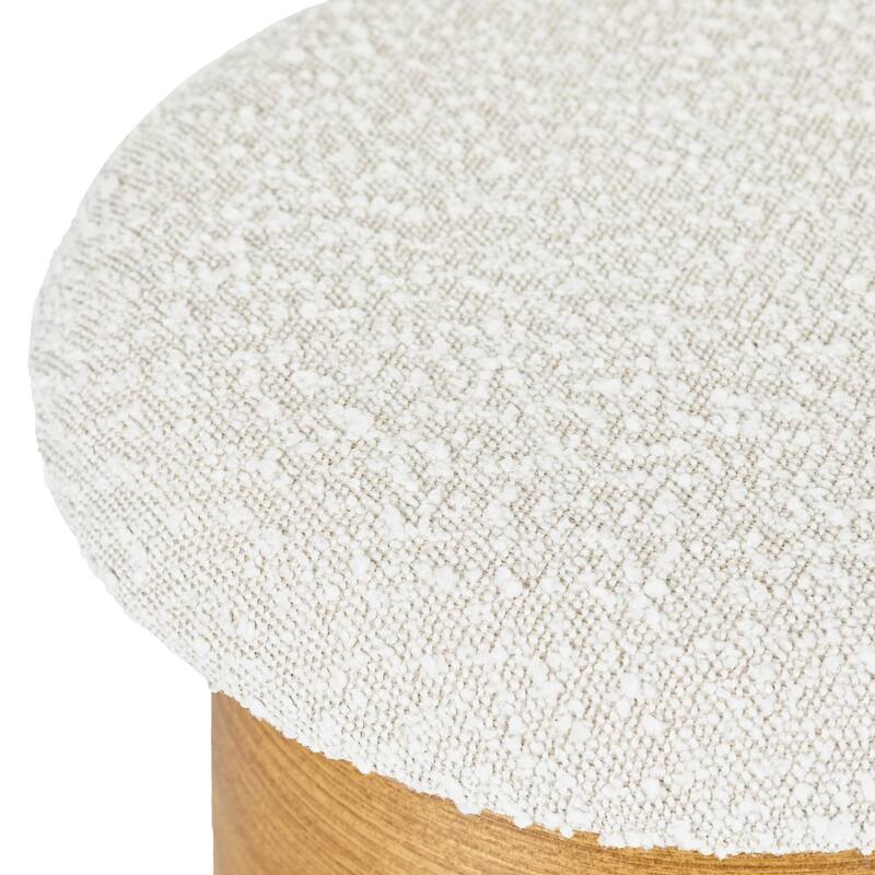 Tufted Boucle Ottoman Stool with Wooden Frame Accent Seat or Footrest