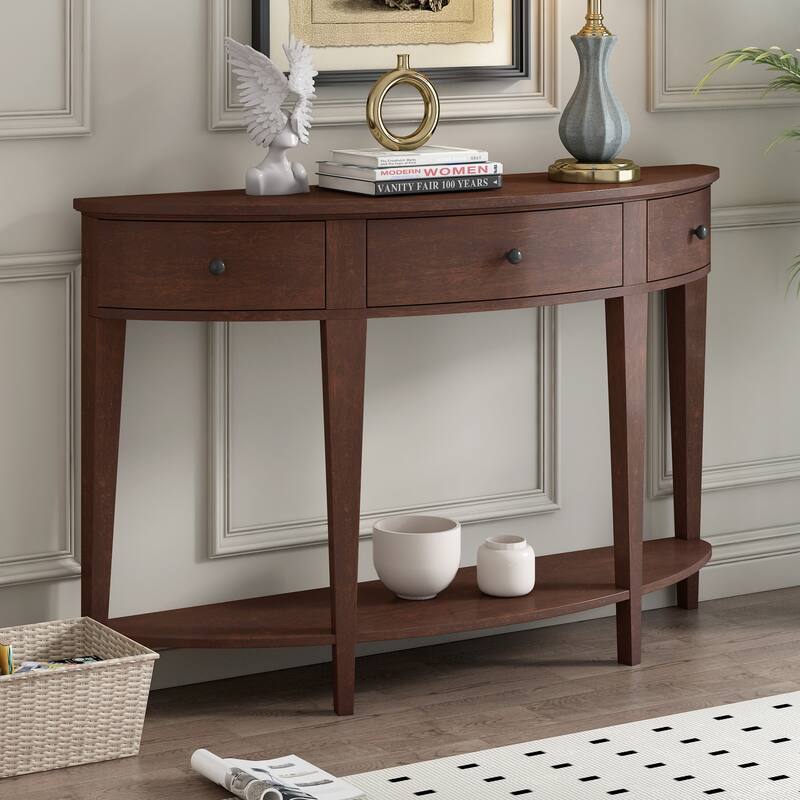 Modern Curved Console Table Sofa Table with 3 drawers and 1 Shelf for Hallway, Entryway, Living Room