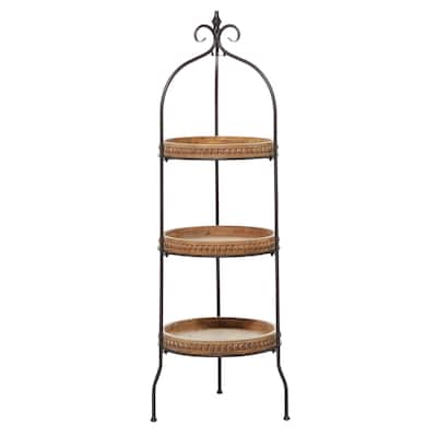 Metal Arched Beaded 3 Shelves Shelving Unit with Scroll Top - Brown - Roche River Decor