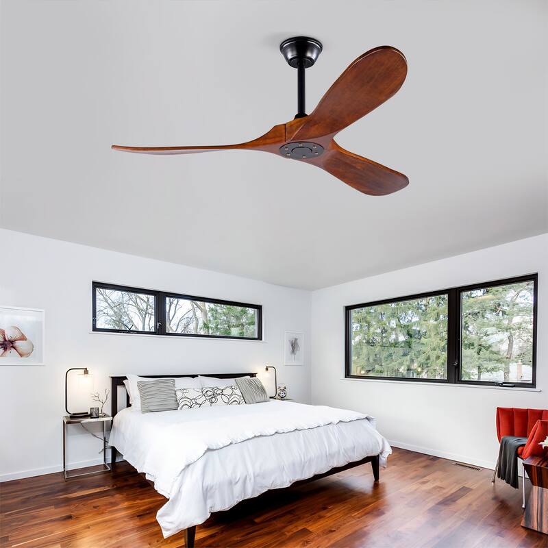 52 Inch Ceiling Fans Without Lights,Solid Wood Ceiling Fan with Remote Control and DC Motor,Ceiling Fan no Light with 3 Blades