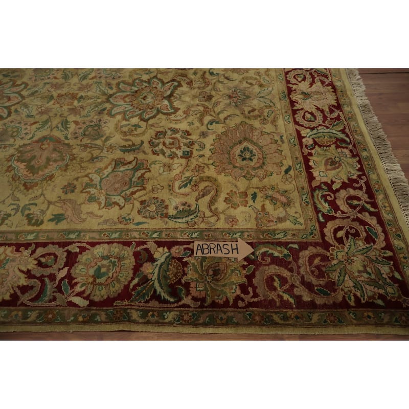Hand Knotted Oriental 100% Wool Carpet Traditional Floral Yellow & Gold Agra Area Rug - 10' 0'' X 7' 10''