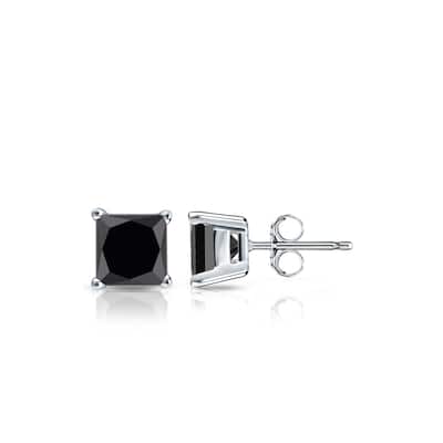Auriya 14k Gold 1/2ctw Princess-cut Black Diamond Stud Earrings