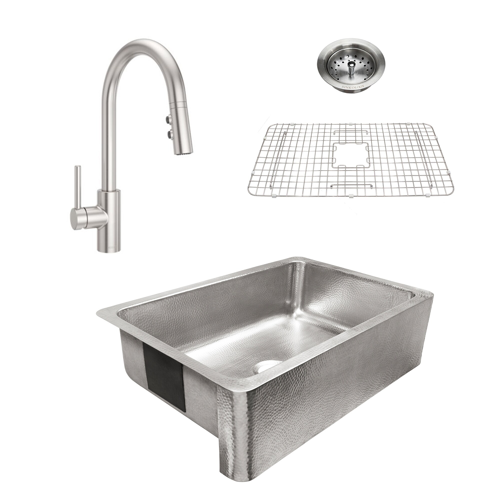 Percy Apron-Front Brushed Stainless Steel 32 in. Single Bowl Kitchen Sink  with Pfister Stainless Stellen Faucet All-in-One Kit
