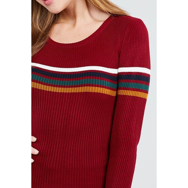 casual round neck long sleeve stripe sweater