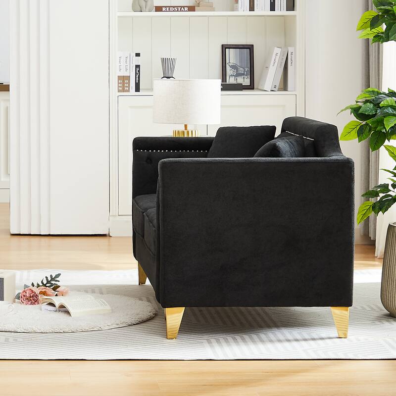 Chenille Sofa with Golden Metal Legs, 3-Seater Couch with Solid Wood Frame and 750 lbs Capacity