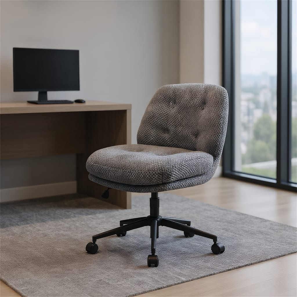 Modern Swivel Chair, Grey Cross-Legged Office Chair for Home & Vanity
