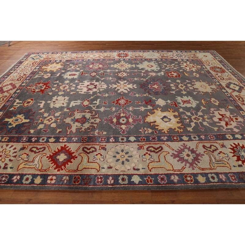 All-Over Grey Oushak Oriental Area Rug Handmade Wool Carpet - 8'11"x 11'10"