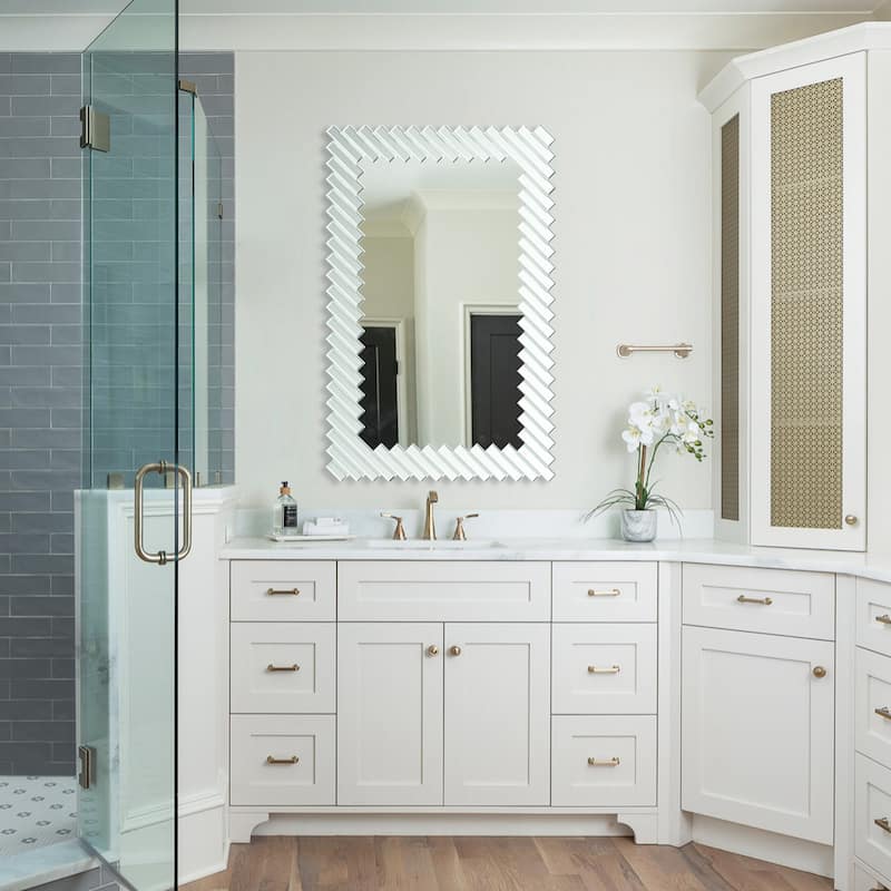 40" Modern Silver Glass Framed Rectangular Decorative Wall Bathroom Vanity Mirror