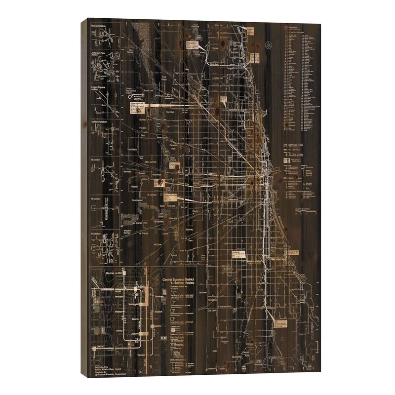 Modern Art - Chicago Transit Negative Print On Wood by 5by5collective - Multi-Color - 26x18x1.5