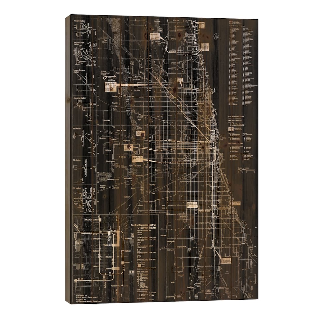 Modern Art - Chicago Transit Negative Print On Wood by 5by5collective - Multi-Color