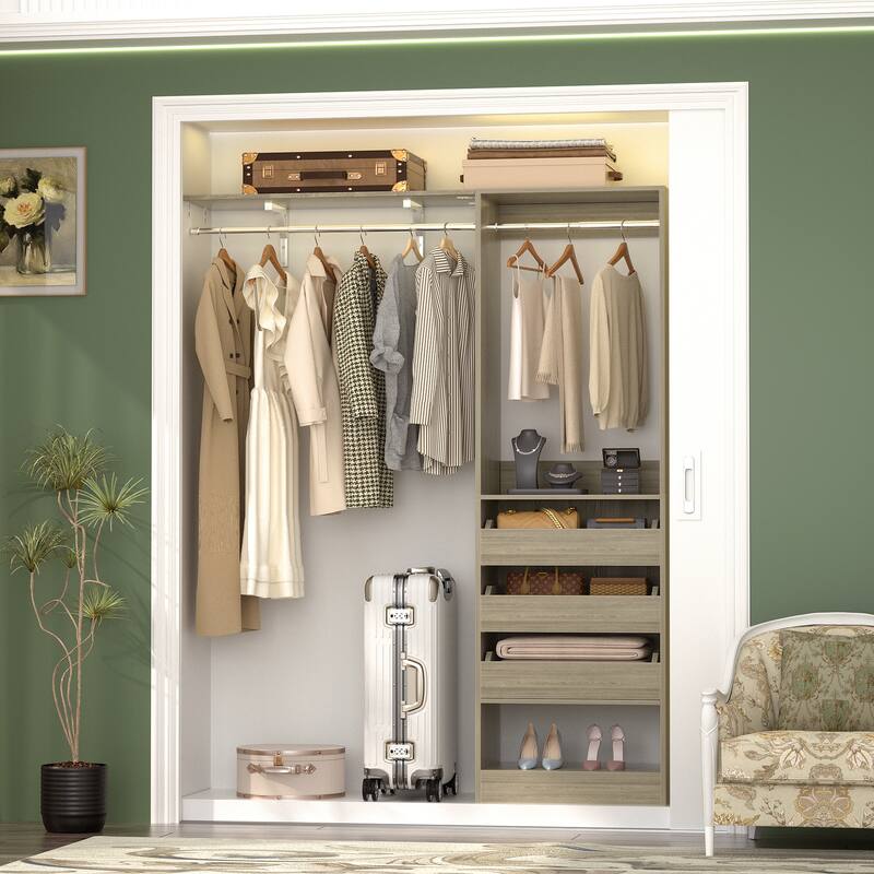 135" Set of 4 Closet System with 7 Drawers and 4 Hanging Rods, Heavy Duty Walk-In Closet Organizer with Adjustable Shoe Rack