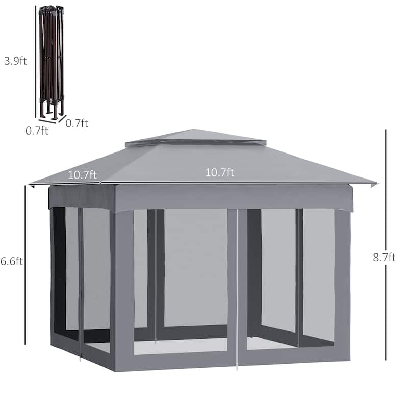 Outsunny 11' x 11' Pop Up Gazebo Canopy with 2-Tier Soft Top, and Removable Zipper Netting, Event Tent with Storage Bag