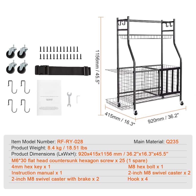 Sports Equipment Garage Organizer Indoor/Outdoor Sports Gear and Toys Storage - 4 pcs 2 storage baskets