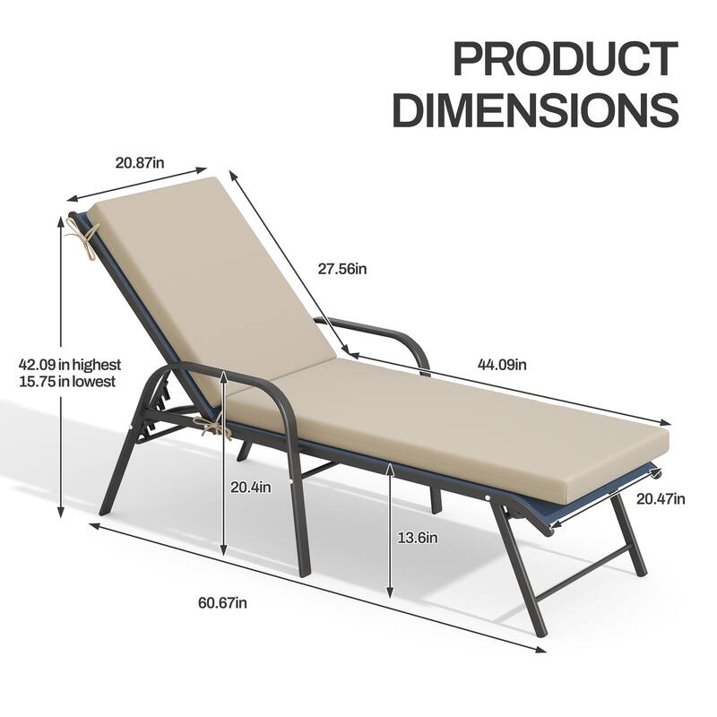 Pellebant Outdoor Adjustable Patio Chaise Lounge Chairs with Cushions