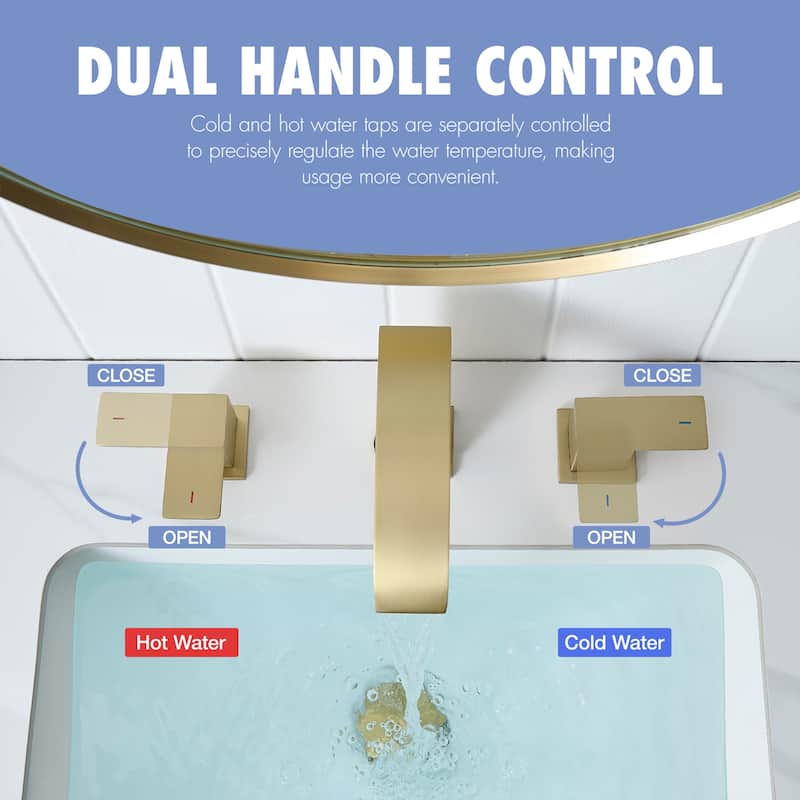 Brushed Gold Dual Handle 3 Holes Waterfall Bathroom Faucet