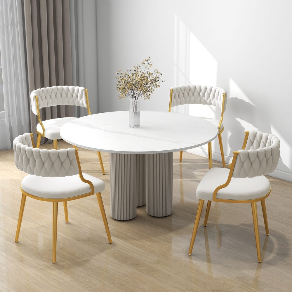 Set of 4 Tufted Velvet Dining Chair with Metal Legs