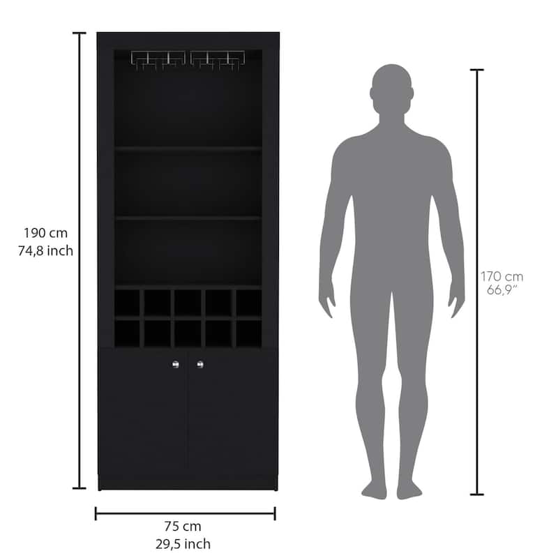 Nero Tall Bar Cabinet 4 Shelves.