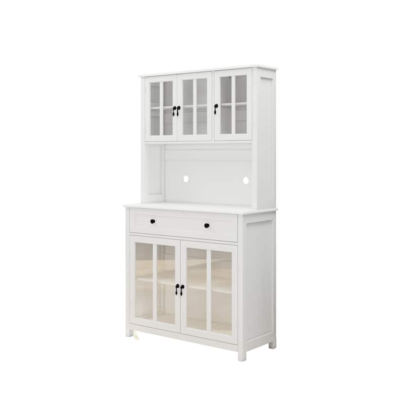 Kitchen Pantry Cabinet with 1 Large Drawer, Buffet Cabinet with Microwave Oven Countertop, Cabinet with Adjustable Shelves