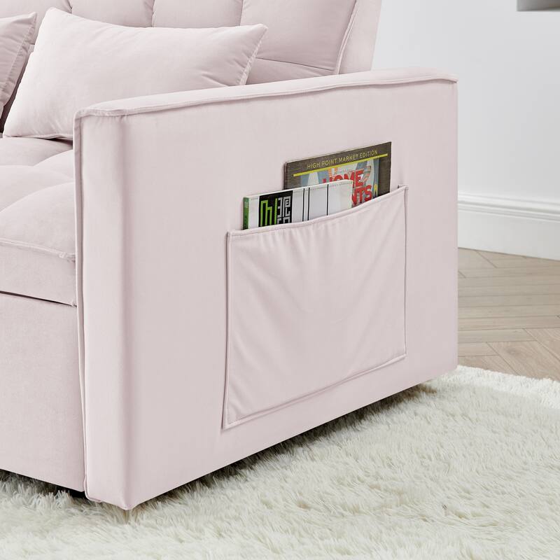54.33 inch Pink Versatile Foldable Sofa Bed with Adjustable Back, Solid Wood