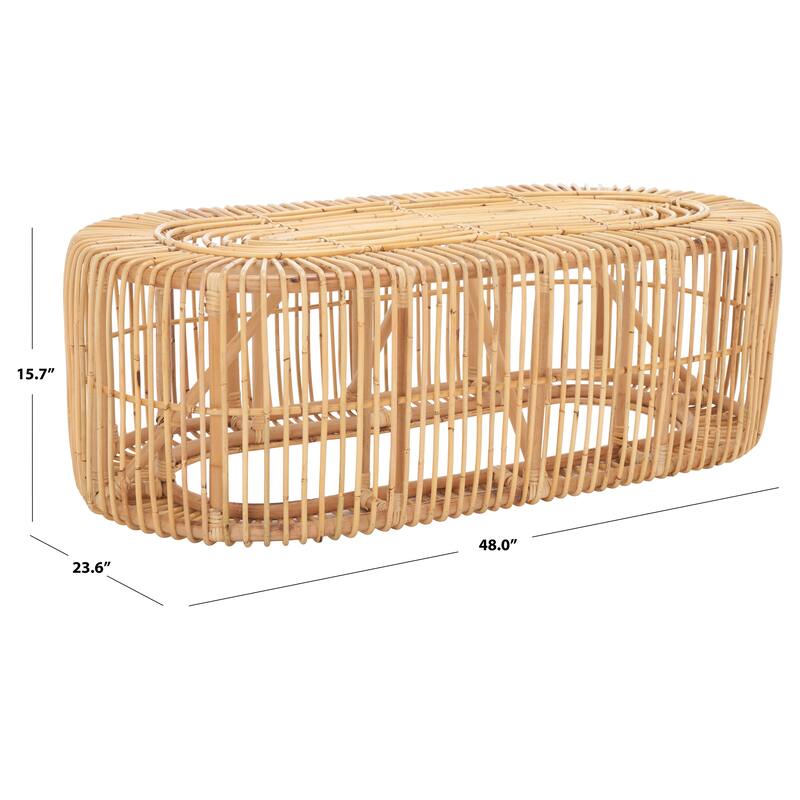 SAFAVIEH Cosette Tropical Boho Rattan Oval Coffee Table - 48Wx24Dx16H - Natural