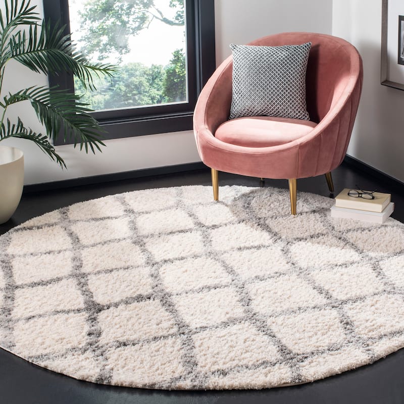 SAFAVIEH Berber Shag Sestilia Rug - 5'3" Round - Cream/Grey