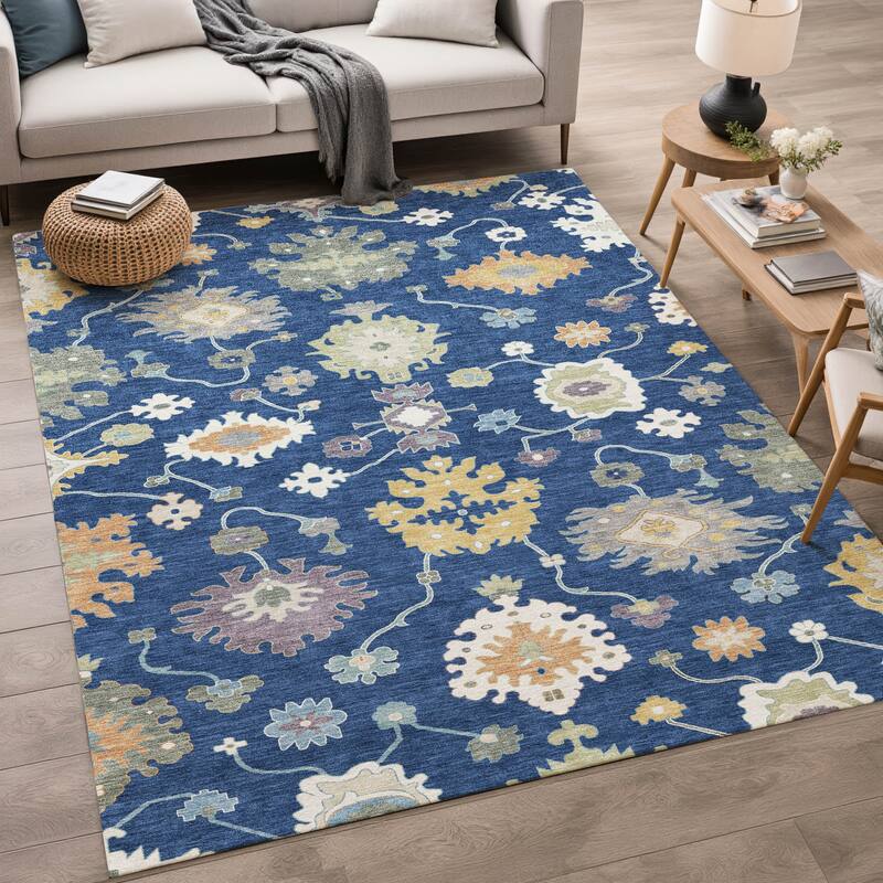 Machine Washable Indoor/ Outdoor Traditonal Delhi Chantille Rug