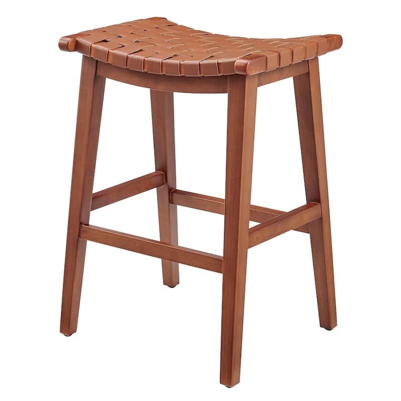 NPD Furniture Marco Faux Leather Backless Counter Stool with Medium Brown Legs Color