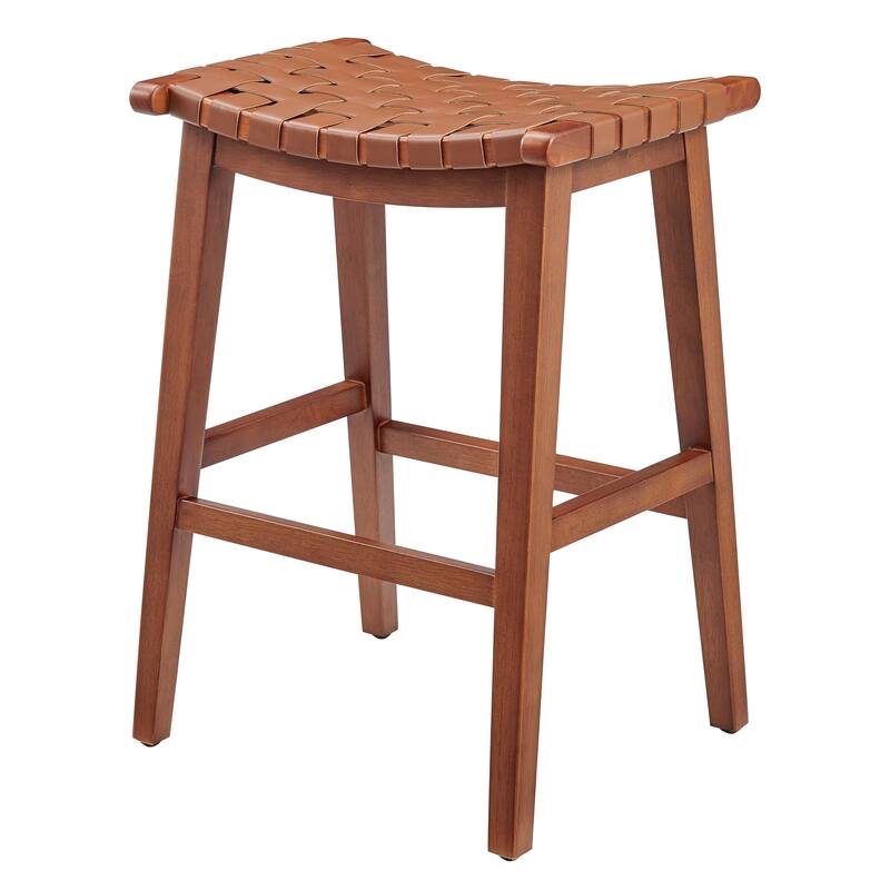 NPD Furniture Marco Faux Leather Backless Counter Stool with Medium Brown Legs Color