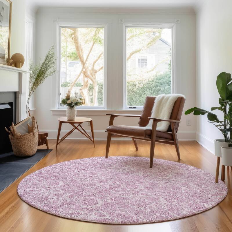 Premium Washable Super Soft Floral Modern Mayfield Rug - Blush - 8' x 8' - Round